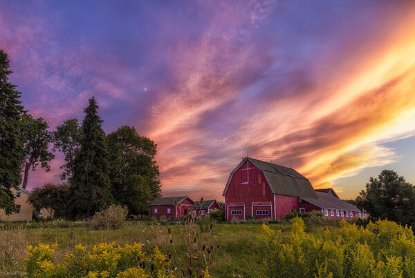 Red Barn Sunset 2 Art Print featuring the photograph Red Barn Sunset 2 by Mark Papke
