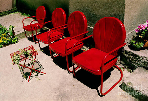 Red Art Print featuring the photograph Red Chairs by Tom Brickhouse