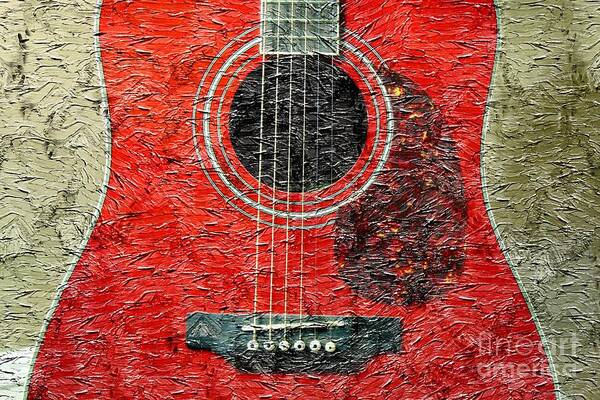Red Guitar Center Art Print featuring the photograph Red Guitar Center - Digital Painting - Music by Barbara A Griffin