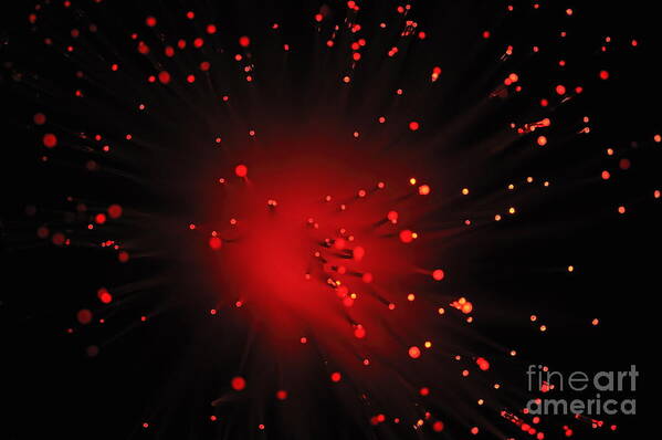 Background Art Print featuring the photograph Red light from fiber optic by Sami Sarkis