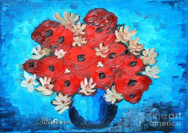 Poppies Art Print featuring the painting Red Poppies and White Daisies by Ramona Matei