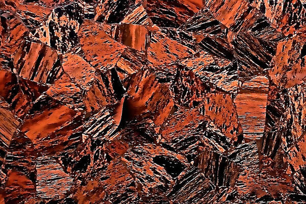Red Art Print featuring the photograph Burnt Red Cubist Rocks by Debra Amerson