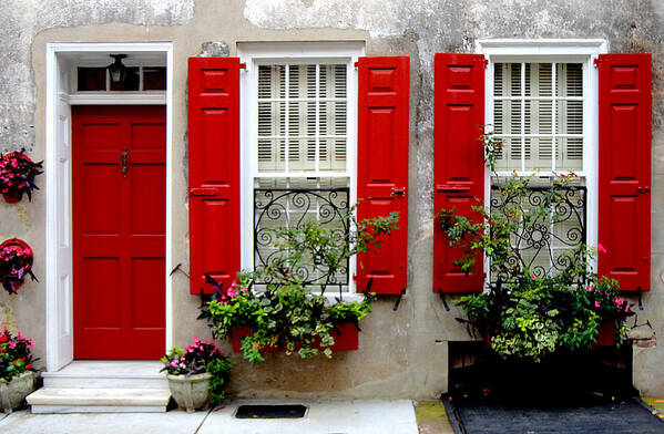 Red Art Print featuring the photograph Red Shutters by Jan Marvin by Jan Marvin