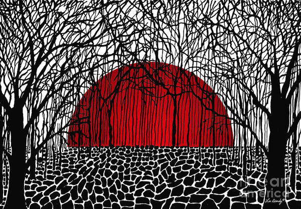 Ink Drawing Art Print featuring the drawing Red Sun Rising by Lee Owenby