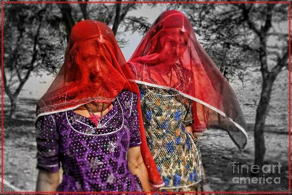 Veil Art Print featuring the photograph Red Veils in Rajasthan by Henry Kowalski