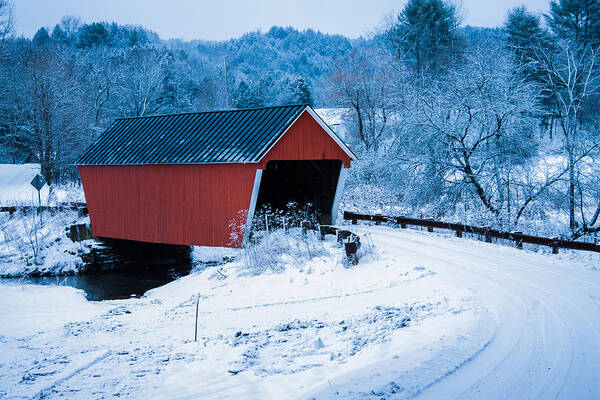 Vermont Covered Bridge Art Print featuring the photograph Red Vermont covered bridge by Jeff Folger