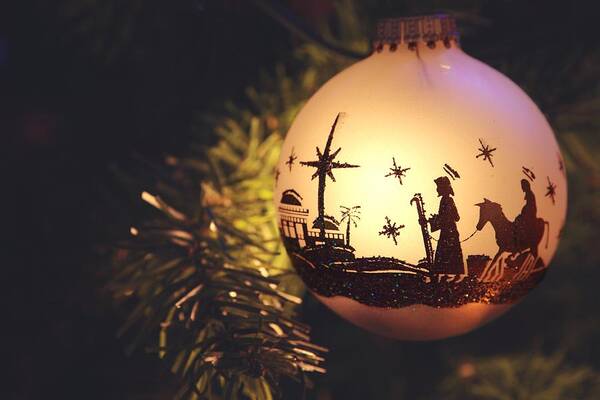 Christmas Ornament Art Print featuring the photograph Religious: Nativity Scene silhouette on Christmas Ornament by Cstar55