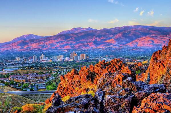 City Of Reno Art Print featuring the photograph Reno Nevada Sunrise by Scott McGuire