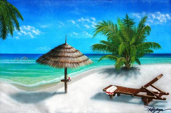 Beach Scene Art Print featuring the painting Reservation For One by Darren Robinson