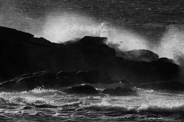 Coast Art Print featuring the photograph Rhode Island Rocks with Crashing Wave by Nancy De Flon