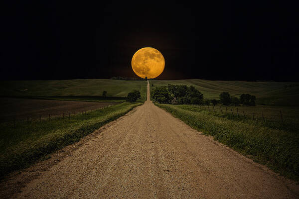 #faatoppicks Art Print featuring the photograph Road to Nowhere - Supermoon by Aaron J Groen