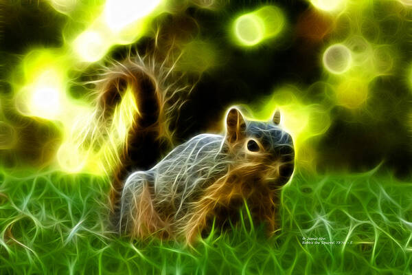 Robbie The Squirrel Art Print featuring the digital art Robbie the Squirrel - 7376 - F by James Ahn