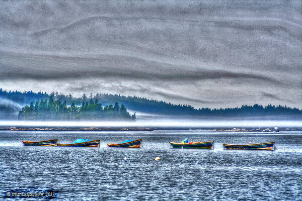 Rolling Fog Photographs Art Print featuring the digital art Rolling Mist Over Boats by Murray Dellow