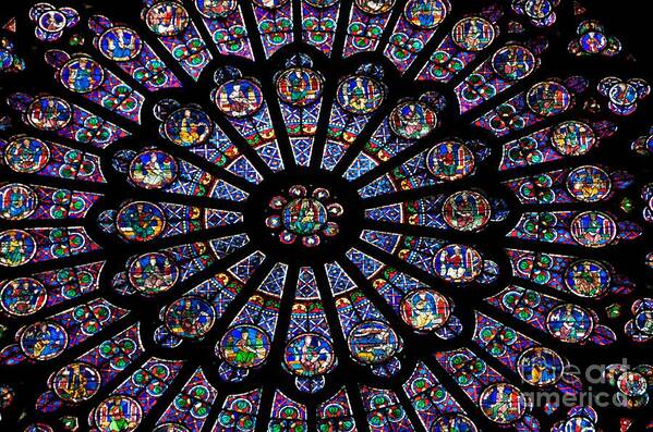 Rose Art Print featuring the photograph Rose Window .Famous stained glass window inside Notre Dame Cathedral. Paris by Bernard Jaubert