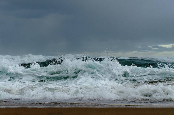 Tranquility Art Print featuring the photograph Rough Waves Crashing On Sand At Beach by Danielle Kiemel