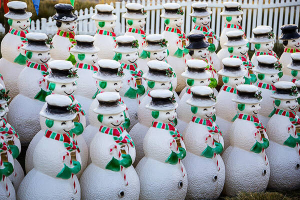 Rows Art Print featuring the photograph Rows of snowmen by Garry Gay