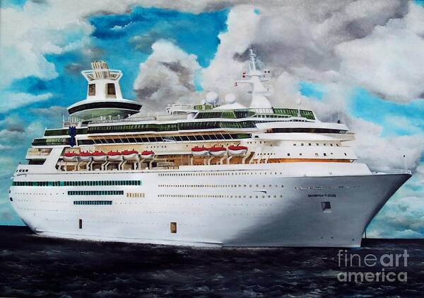 Ship Art Print featuring the painting Royal Caribbean Sovereign of the Seas by Kenneth Harris