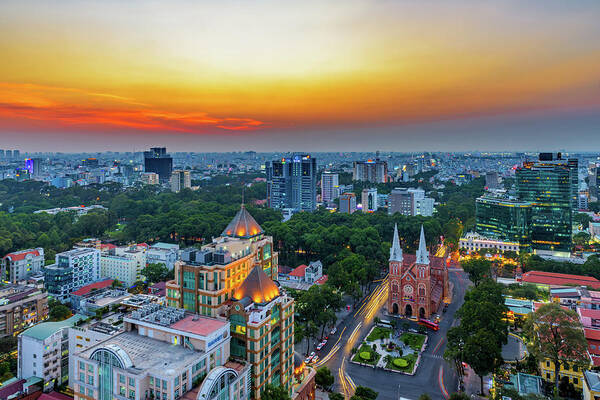 Ho Chi Minh City Art Print featuring the photograph Saigon Notre Dame Cathedral In The by Phung Huynh Vu Qui