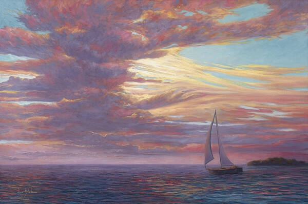 Sailboat Art Print featuring the painting Sailing Away by Lucie Bilodeau