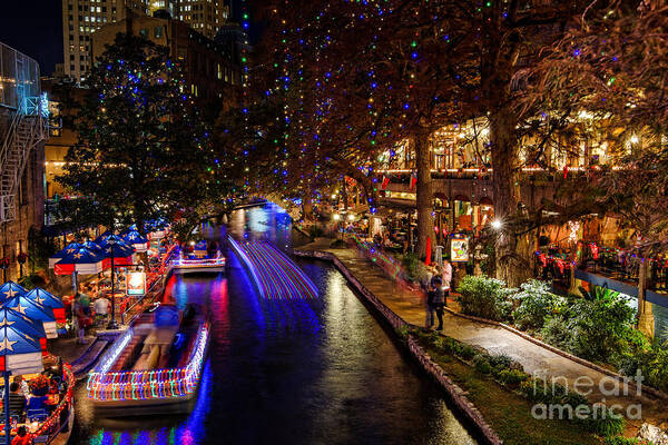 San Art Print featuring the photograph San Antonio Riverwalk during Christmas by Silvio Ligutti