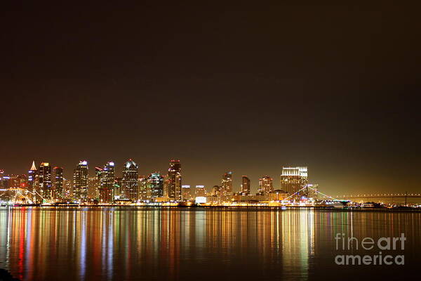 san Diego Art Print featuring the photograph San Diego Skyline Night by Henrik Lehnerer