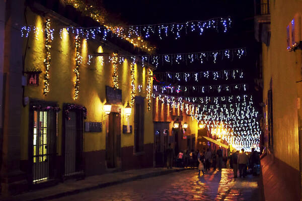  Art Print featuring the digital art San Miguel streets at night by Cathy Anderson