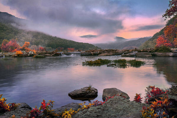 Sandstone Falls Art Print featuring the digital art Sandstone Falls at Dawn by Mary Almond