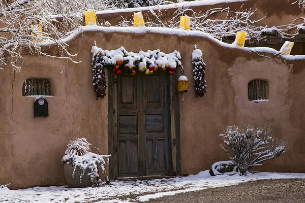 Adobe Art Print featuring the photograph Santa Fe Style Southwestern Adobe door by Dave Dilli