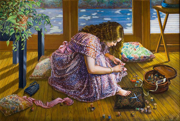Sewing Box Art Print featuring the painting Scissors and toes by Dominique Amendola