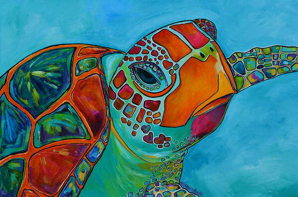 Sea Turtle Art Print featuring the painting Seaglass Sea Turtle by Patti Schermerhorn