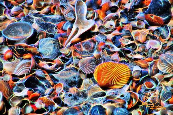 Digital Art Art Print featuring the digital art Seashells at the Seashore by Ludwig Keck