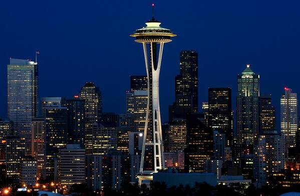 Seattle Art Print featuring the photograph Seattle skyline at night by Jetson Nguyen