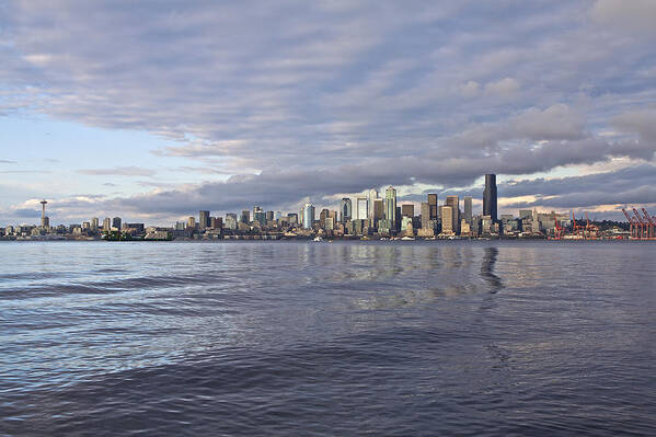 Sun Set Art Print featuring the photograph Seattle skyline Cityscape by SC Heffner