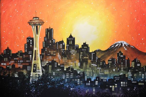 Seattle Art Print featuring the painting Seattle Sunset by Amy Giacomelli