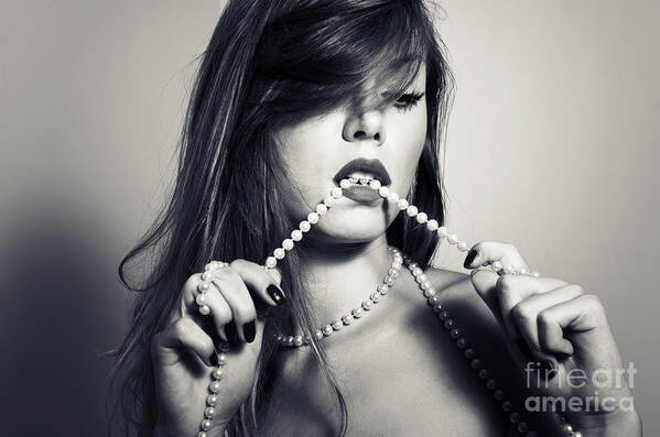 Woman Art Print featuring the photograph Seductive Woman with pearls by Jelena Jovanovic