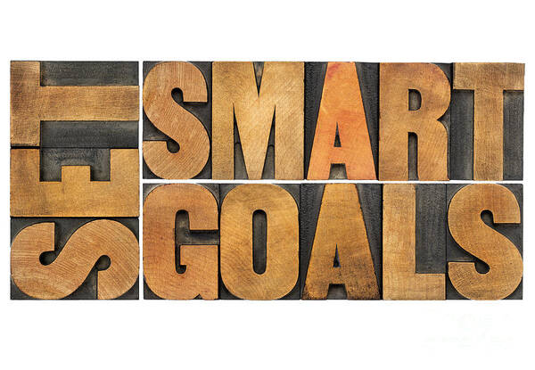 Acronym Art Print featuring the photograph Set Smart Goals In Wood Type by Marek Uliasz