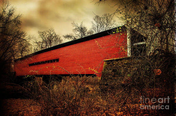 Covered Bridge Art Print featuring the photograph Sheeder Hall Covered Bridge 2 by Judy Wolinsky