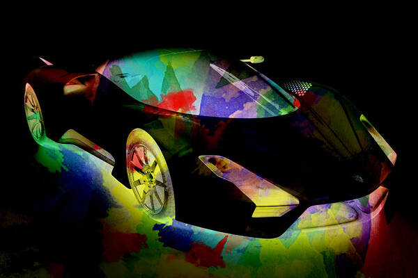 2011 Art Print featuring the painting Shelby super car colorful abstract on black by Eti Reid