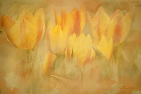 Tulips Art Print featuring the digital art Showtime Tulips by Linda Blair
