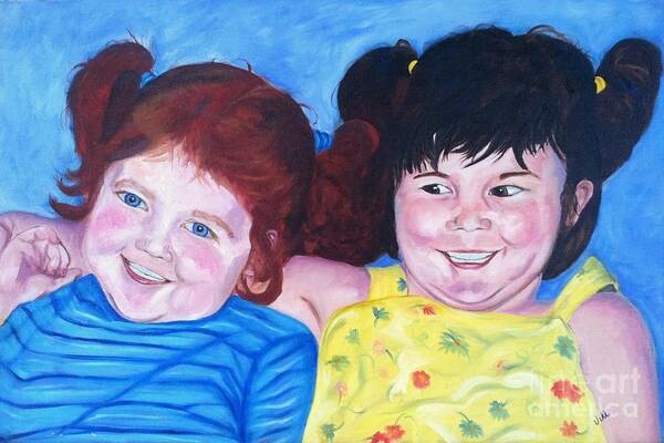 Children Art Print featuring the painting Silly Girls by Vikki Angel