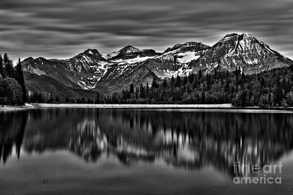 American Fork Canyon Art Print featuring the photograph Silver Lake Reflection Black and White by Roxie Crouch