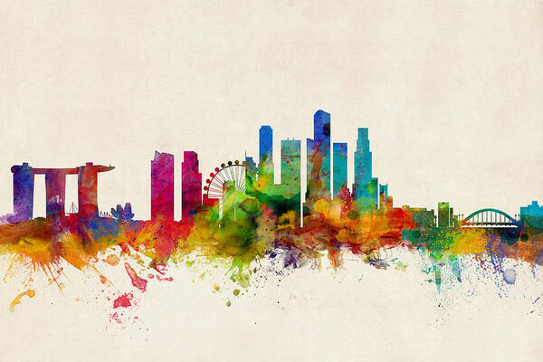 Singapore Art Print featuring the digital art Singapore Skyline by Michael Tompsett