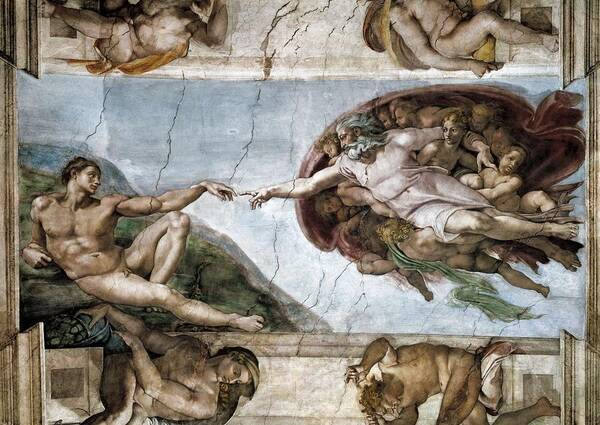 Horizontal Art Print featuring the photograph Sistine Chapel. The Creation Of Adam by Everett