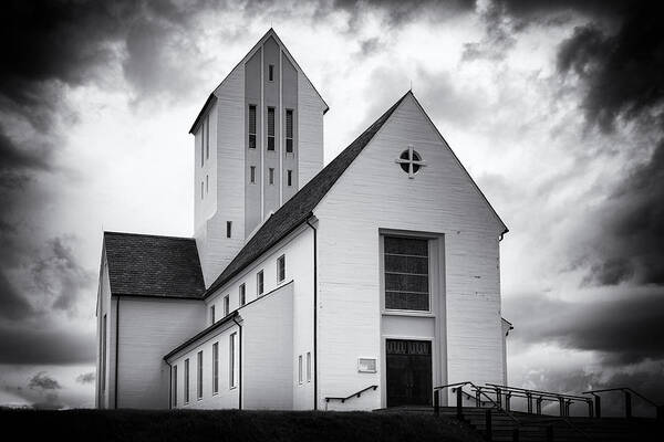 Iceland Art Print featuring the photograph Skalholt church Iceland black and white by Matthias Hauser