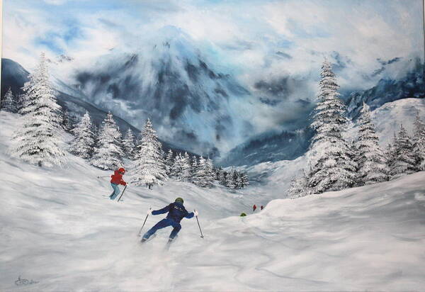 Italy Art Print featuring the painting Skiing in Italy by Jean Walker