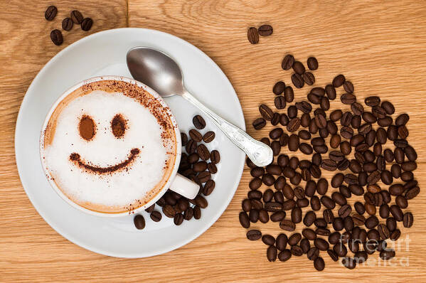 Coffee Art Print featuring the photograph Smiley Face Coffee by Amanda Elwell