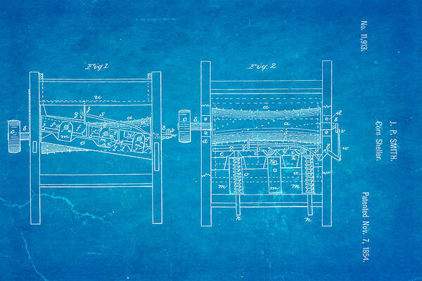 Engineer Art Print featuring the photograph Smith Corn Sheller Patent Art 1854 Blueprint by Ian Monk