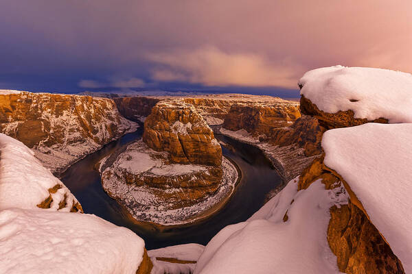 Horseshoe Bend Art Print featuring the photograph Snow at Horseshoe Bend by Dustin LeFevre