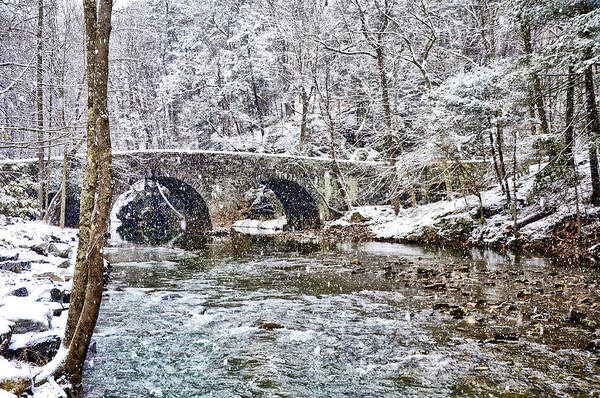 Snow Art Print featuring the photograph Snow Coming Down on the Wissahickon Creek by Bill Cannon