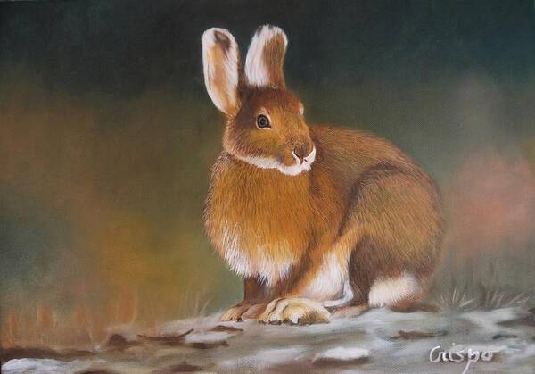 Hare Art Print featuring the painting Snowshoe by Jean Yves Crispo